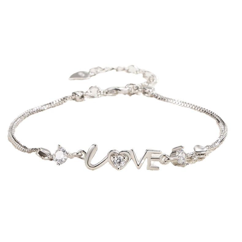 

Романтическая любовь, модные женские посеребренные украшения для рук, женский браслет с двумя бриллиантами «сердце к сердцу»