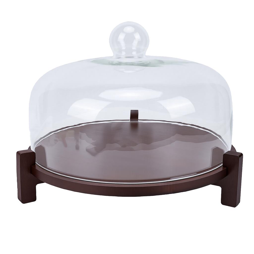 11in Wooden Cake Stand with Lid Elegant Glass Top Cake Stand for Wedding Party Dessert