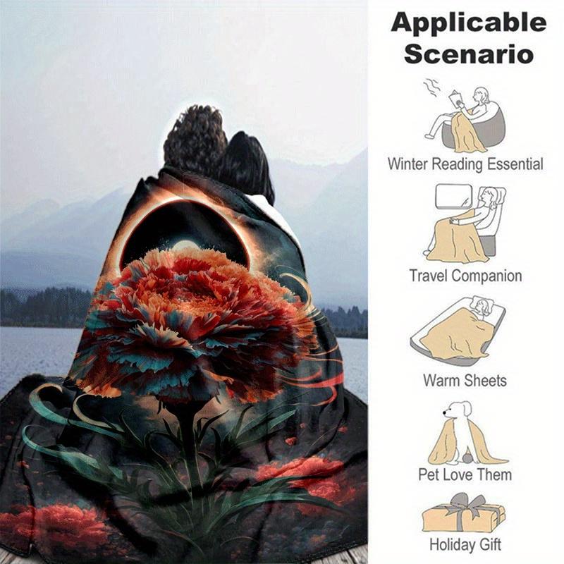 1pc Flower Printing Lightweight Flannel Blanket, Comfortable and Warm Blanket, for Camping Sofa Bed and Couch Office, Suitable for Gift Blank