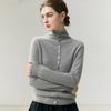 High Neck Cashmere Cardigan: Autumn/Winter Button-Up Rolled Hem Knitwear Sweater for Women.