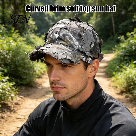 Concealment Cap for Hunting 3D Leafy Camouflage Cap, Tactical Hat, Adjustable Jungle Cotton Camo Peaked Men, Turkey Hunting, Training Head Size