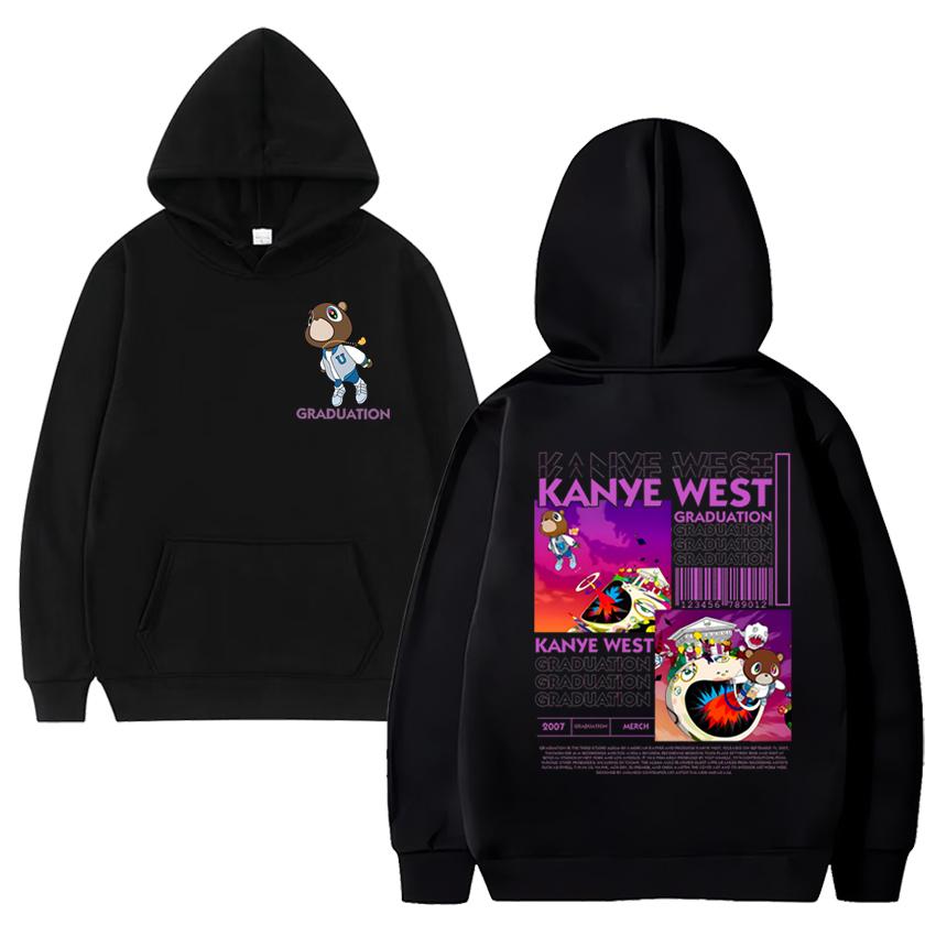 Hot sale Kanye West Graduation Bear Hip Hop print Hoodie 2024 Men Women vintage Casual streetwear Unisex Fleece Long sleeve Tops