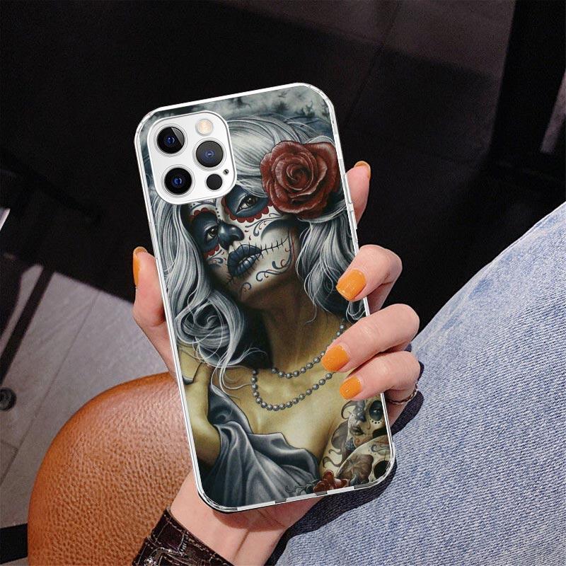 Catrina Beautiful Rose Girl Skull Phone Case For iPhone 17 Air 16 Pro Max 16E 15 + 14 Plus 11 12 13 Mini 7 8 SE Gift Print Cover