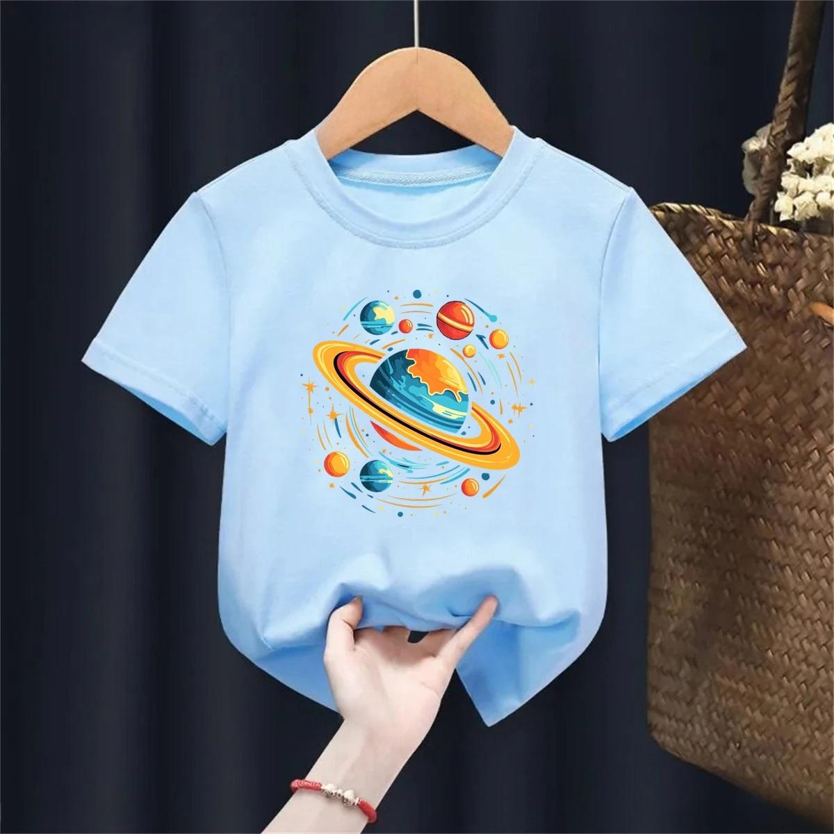 Fun solar system planet print summer childrens Tshirt 100