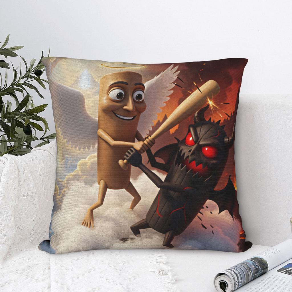 Pillow Cover Tung Tung Sahur Angel Vs Demon Heaven Hell Funny Meme Funny Pillow Case For Sofa Bedroom Home Decor Pillowcases