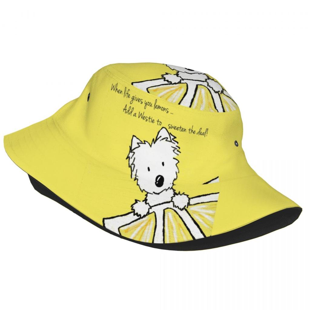 Custom Life Lemons Westie Dog Bucket Hats Women Unisex West Highland White Terrier Outdoor Sun Summer Fisherman Cap