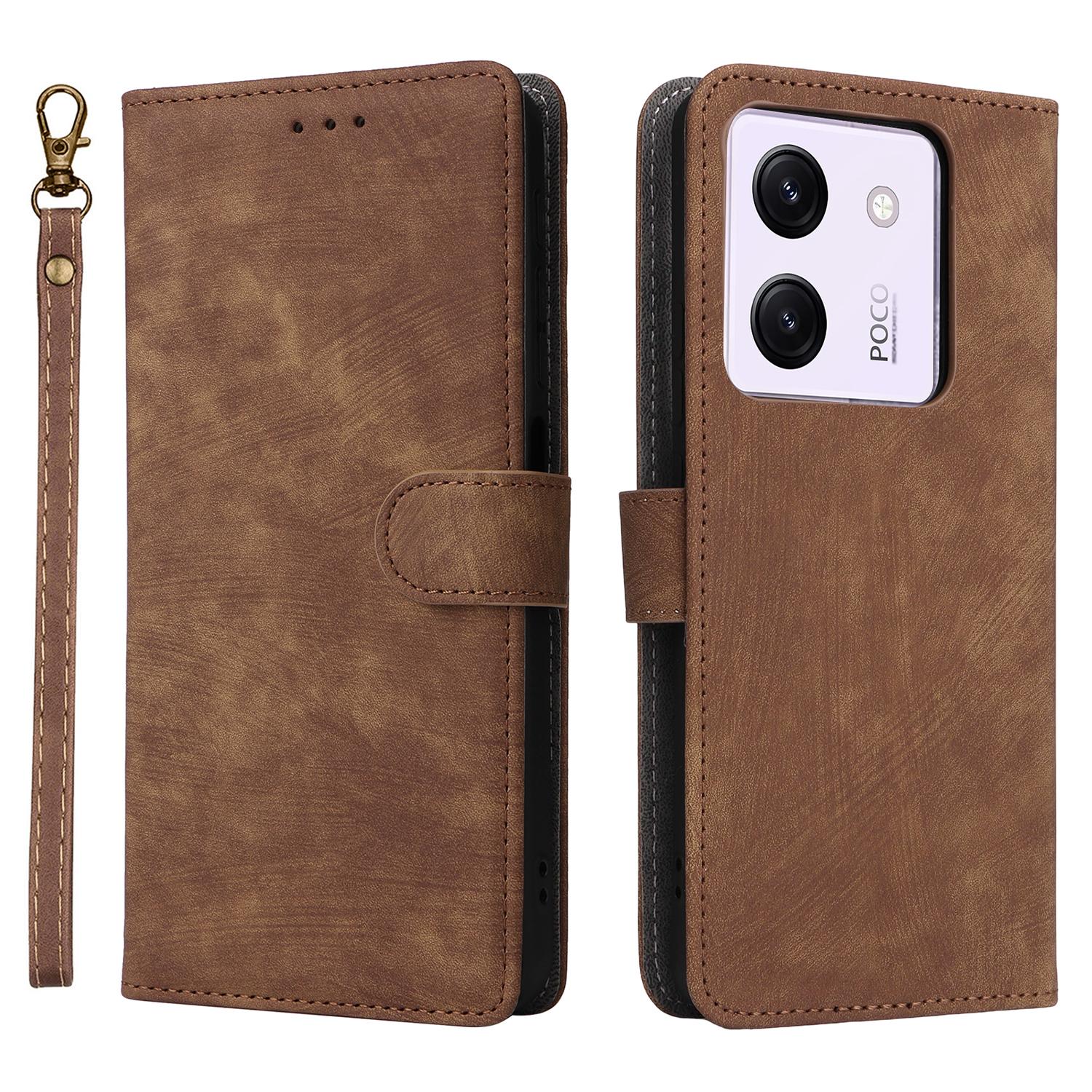 

For Xiaomi Poco M7 Pro 5G Wallet Case RFID Blocking PU Leather Cover Stand View Brown