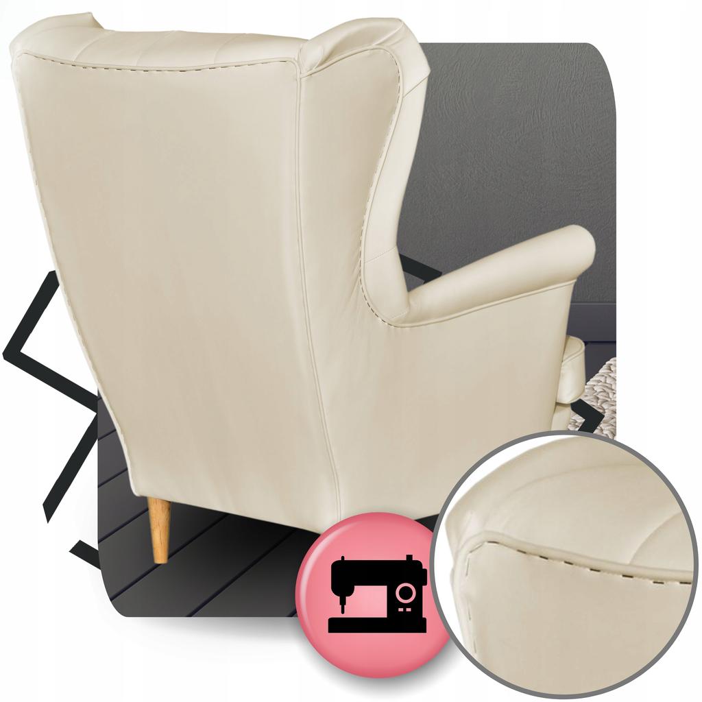Armchair Uszak Eco Leather Gaja with Footrest Scandinavian Family Furniture Beige Cream