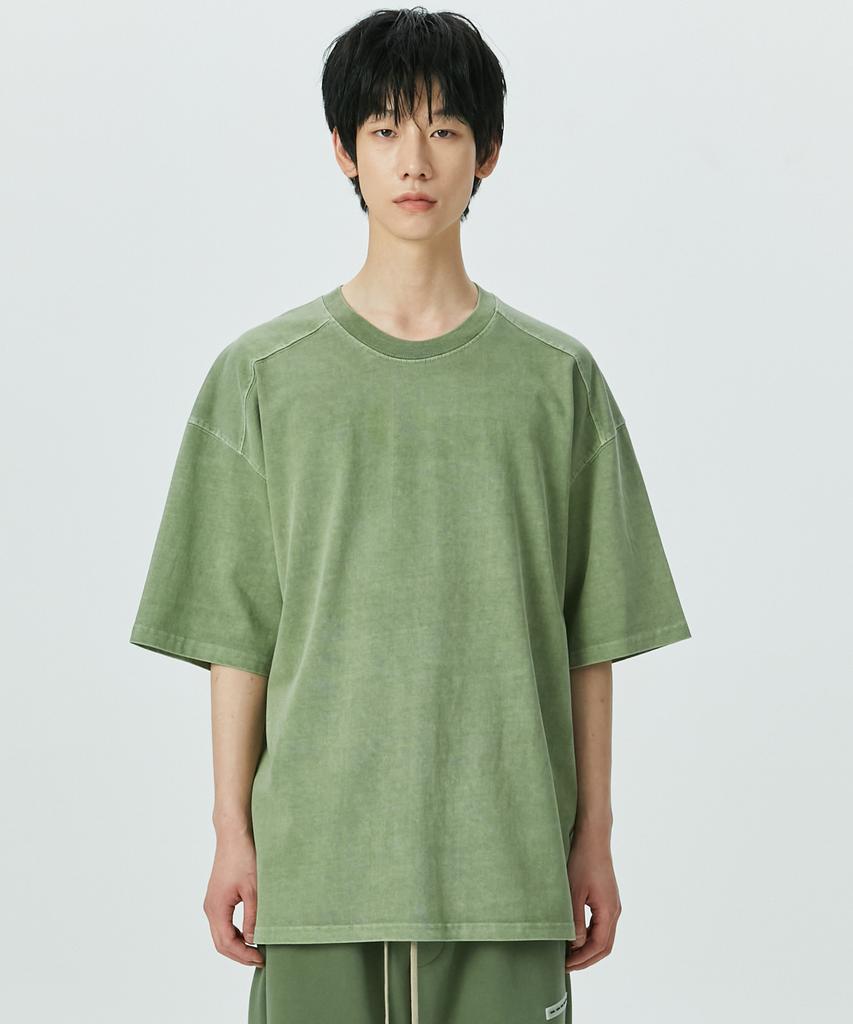 ATTENTIONROW Edition 1. Shoulder Cut Pigment Short Sleeve T-Shirt (Khaki)