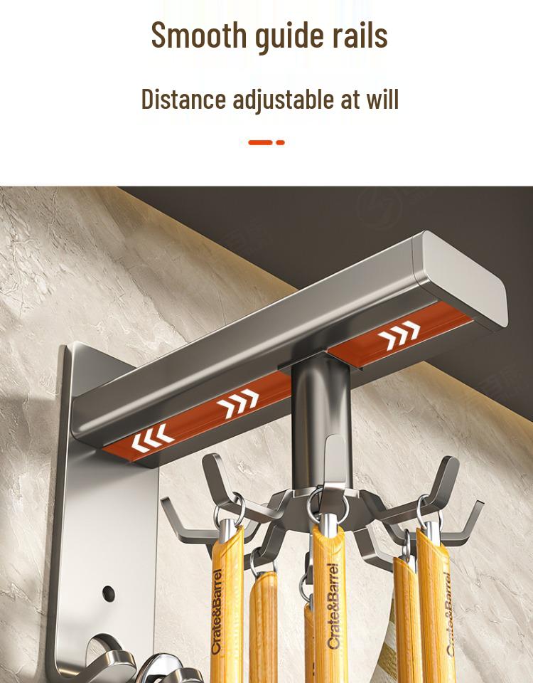 Wall-Mounted Rotating Hook & Storage Rack for Kitchen Utensils - Punch-Free Installation