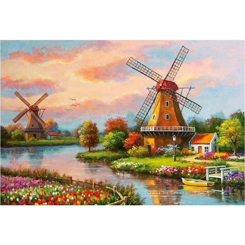 

5D Diy Алмазная картина Ветряная мельница Алмазная вышивка Крестом Домашний декор Подарки ручной работы