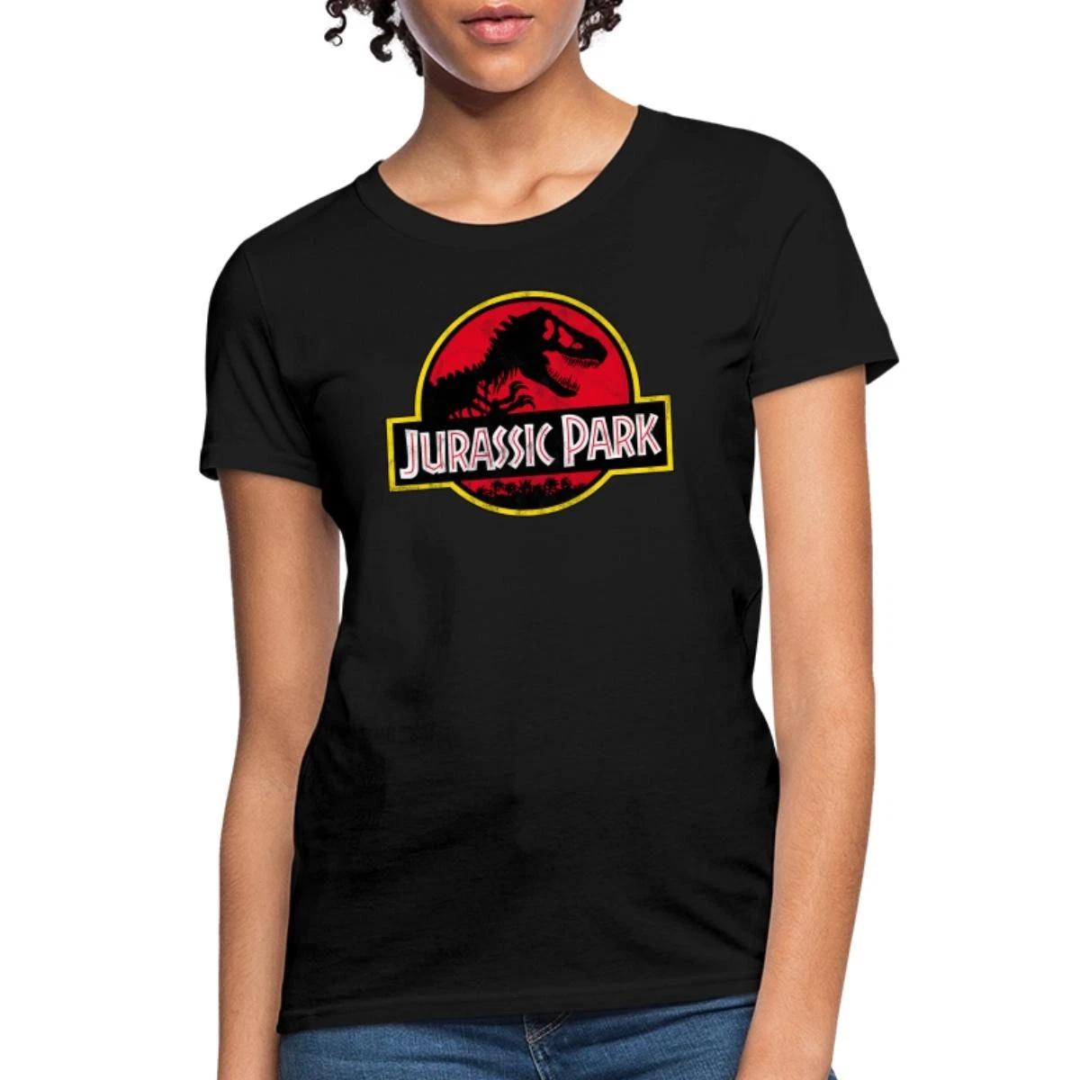 Jurassic Park Classic Logo In Red With T-Rex Women s T-Shirt XXXXL