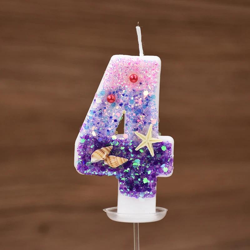 0-9 Number Gradient Candles Mermaid Birthday Decoration Cake Candles Balls for Cakes Birthday Party Cake Decorating Supplies
