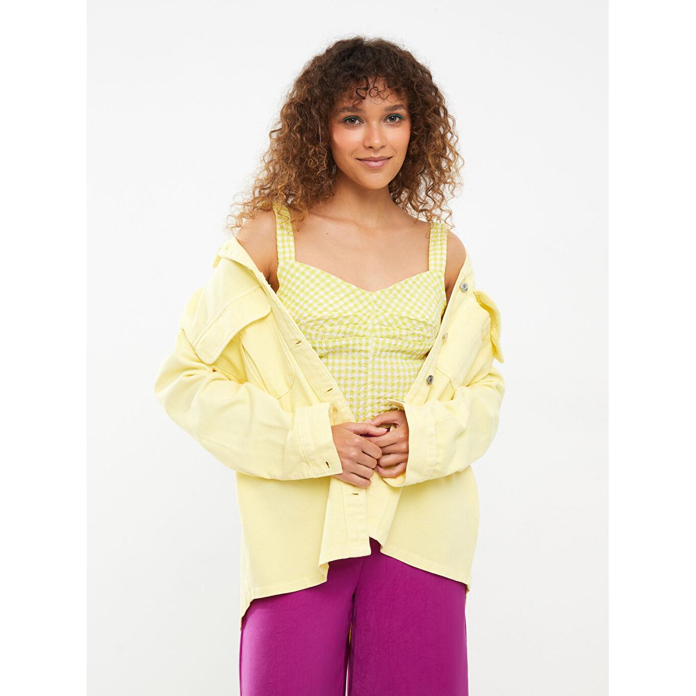 

LCW CASUAL Женская блузка в клетку с воротником-стойкой и сердечком Seekers Green