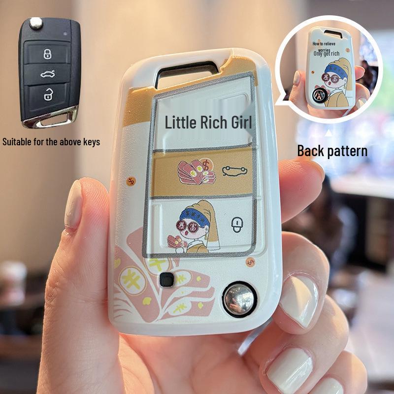 

Volkswagen Key Cover - Fits Magotan, Tharu, Tayron X, T-Roc GTE, Polo; Foldable, Anti-Fall, Cartoon Design