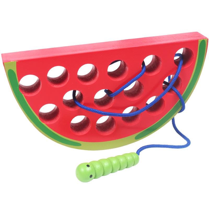 Wooden Caterpillar Apple Lacing Toy: Early Education Game for Children