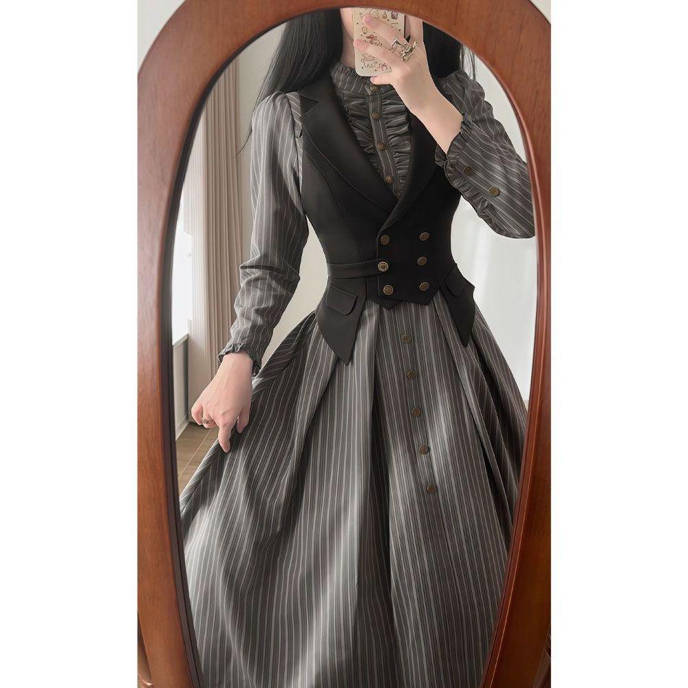 Retro Französischer Stil Sternennacht Taillenbetonierende Weste & Klassisches Kleid Set