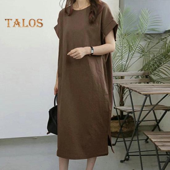 שמלת קיץ לנשים שרוולים קצרים או צווארון משוחרר צד ישר מכפלת מפוצלת רכה נושמת בתוספת מידה מזדמנת אורך אמצע עגל נסיעות נסיעות שמלת Midi