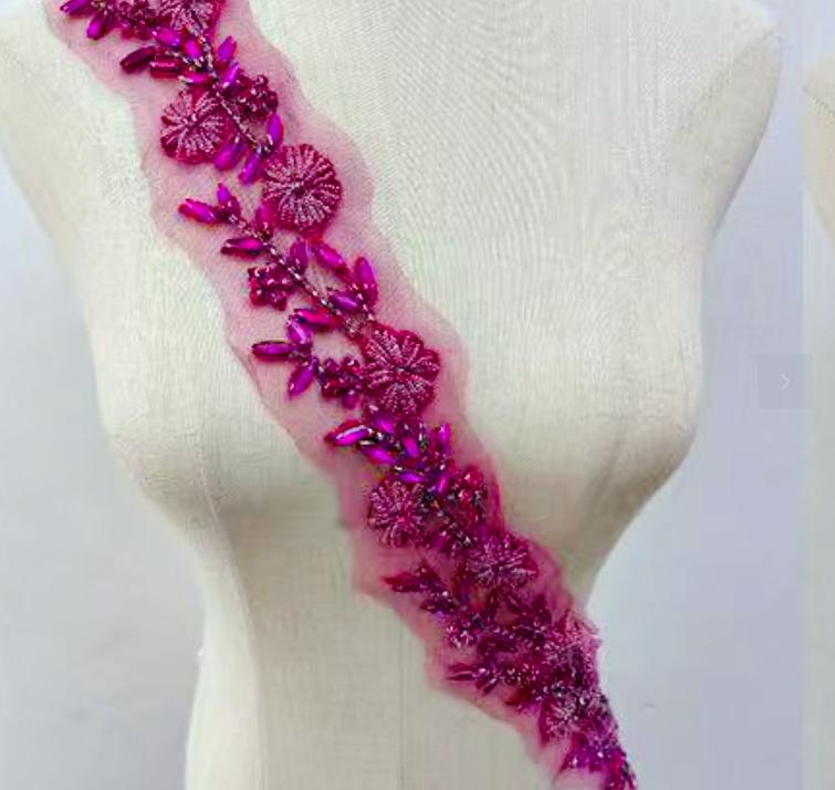 RM-802 Hot Sale Beaded Rhinestone Flower Lace Applique Trim Sewing Motif Embroidery