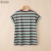 ZANZEA Women Casual Round Neck Loose Stripe Print Short Sleeve Blouse