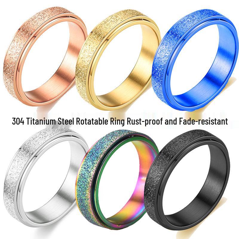 Seven-Color Titanium Steel Frosted Rotatable Ring Band
