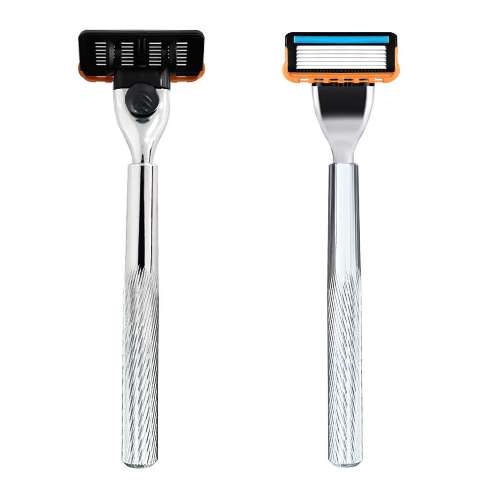 Universal Metal Handle Razor with Replaceable Three-Layer Head and 6-Layer Curved Blades