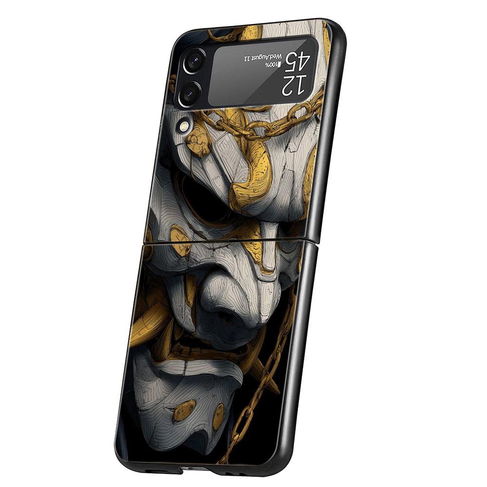 Hard PC Phone Case For Samsung Galaxy Z Flip 7 6 5 4 Black Cover For Galaxy Z Flip 3 Foldable Bag Capas Japan Ghost Face Samurai