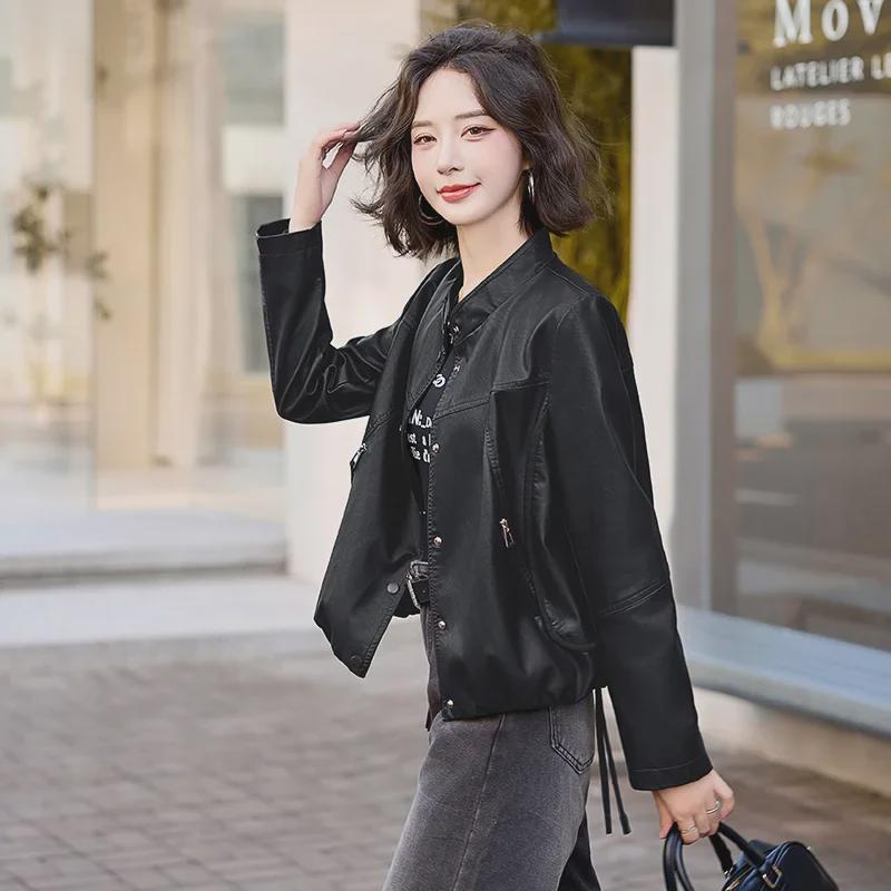 Women's 2024 Autumn PU Leather Motorcycle Jacket - Short, Fashionable, Casual & Versatile.
