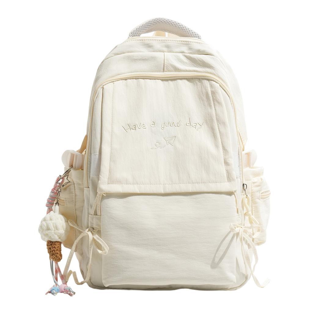 Schoolbag Macaron Fresh Mint Green Letter Embroidered Backpack Middle School Girls Class Travel Lightweight Versatile Backpack