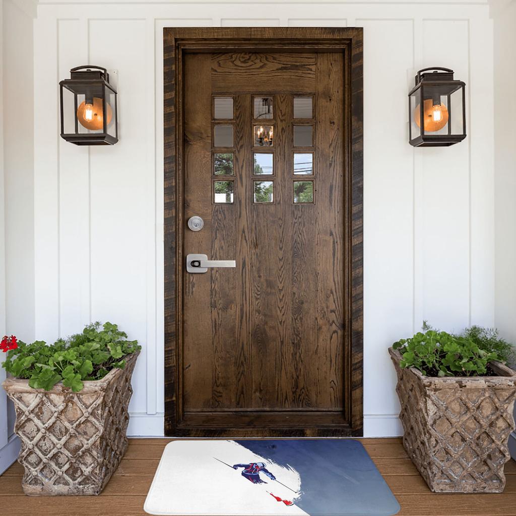 Ski People Fashionable Style Door Mat Machine Washable for Bathroom Bedroom Living Room Entrance