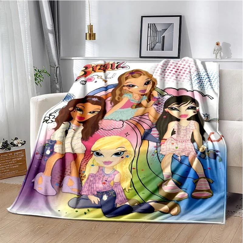 Kawaii Bratz Cartoon Anime Cute Throws Blanket Girl Sofa Home Hiking Picnic Bed Fashion Super Soft Flannel Blanket Birthday Gift