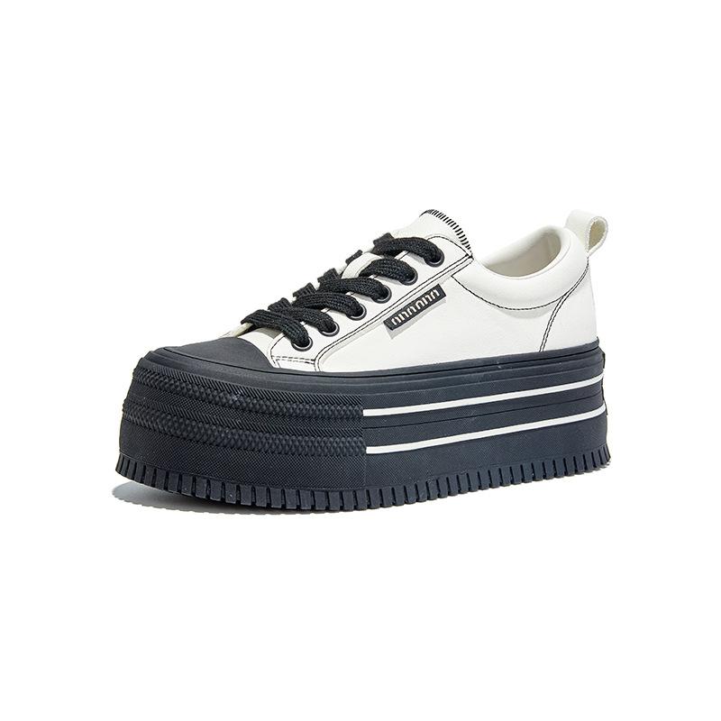 The First Layer of Cowhide Little White Shoes for Women 2025 Autumn New Thick-soled Heightening Biscuit Shoes Casual Versatile Sports Board Shoes for