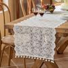French Lace Table Runner Hollow Tassel Fringe Placemat Elegant Decorative Tablecloth Romantic Wedding Party Dining Table Dresser Buffet Decor