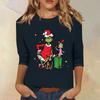 3/4 Sleeve Tops For Women T-Shirt Casual Christmas Print Tops T Shirt Round Neck Pullover Blouse