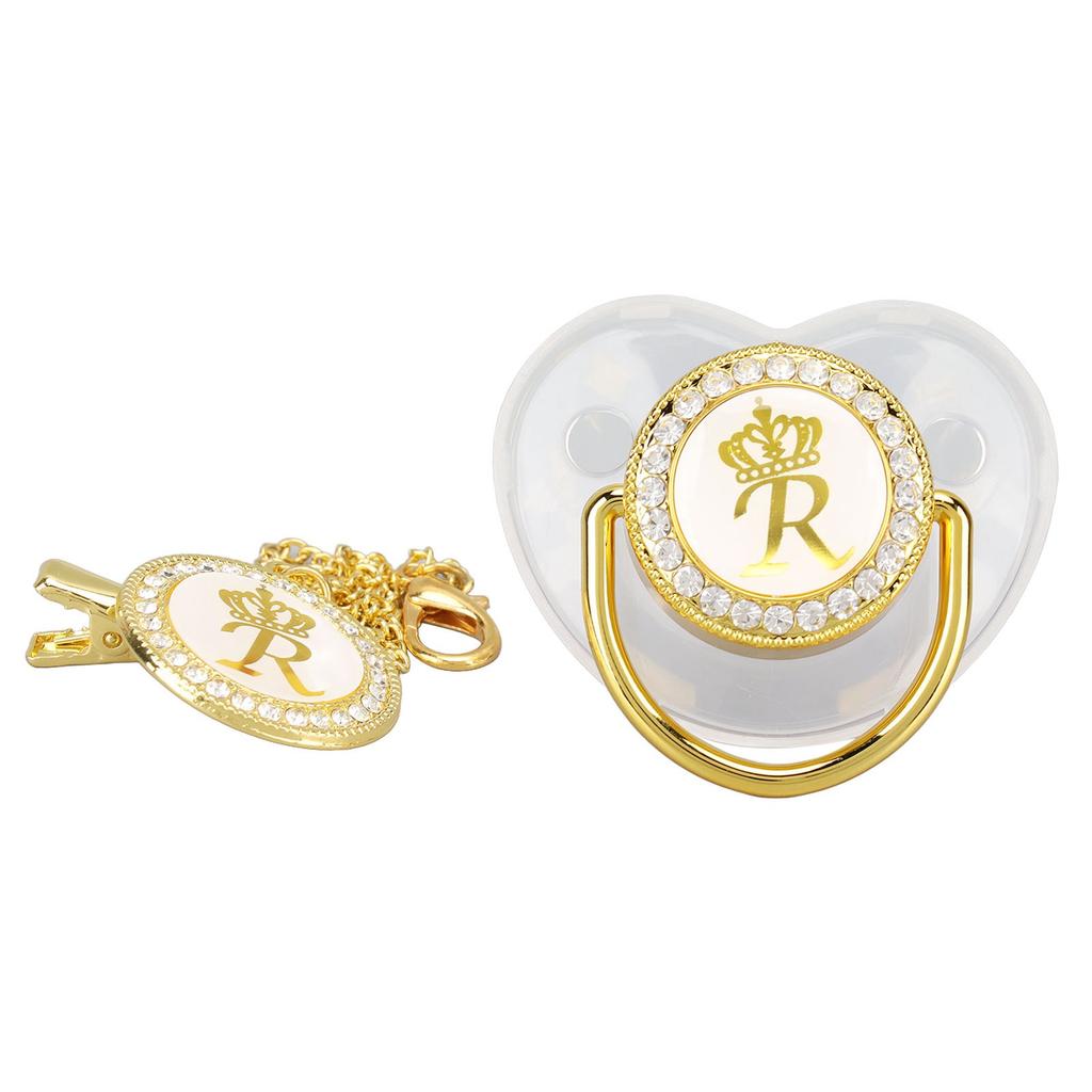 Baby Pacifier Teething Golden Rhinestone Nipple Letters Pacifier for Baby Baptism Bathing