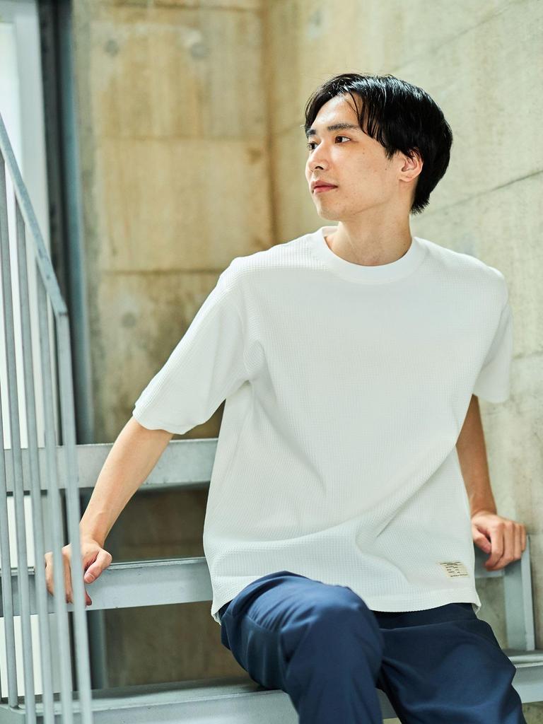 Beams Heart Quick-Dry S/S Waffle T-Shirt (Moisture-Wicking, Quick-Drying, and Pill-Reducing), Men's White, Size L, 42040348639