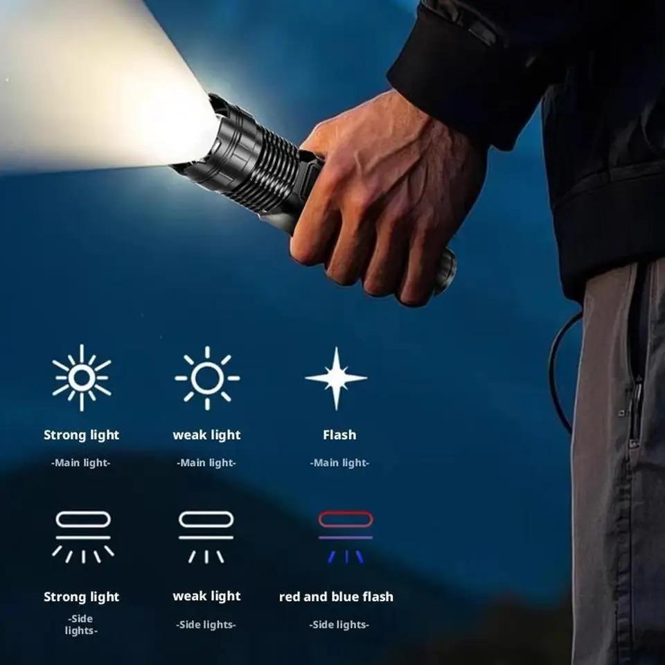 Rechargeable LED Flashlight Zoomable Torch with LCD Display 6 Modes Powerful Flashlight Fishing Camping Lantern Long Range Portable Accessories