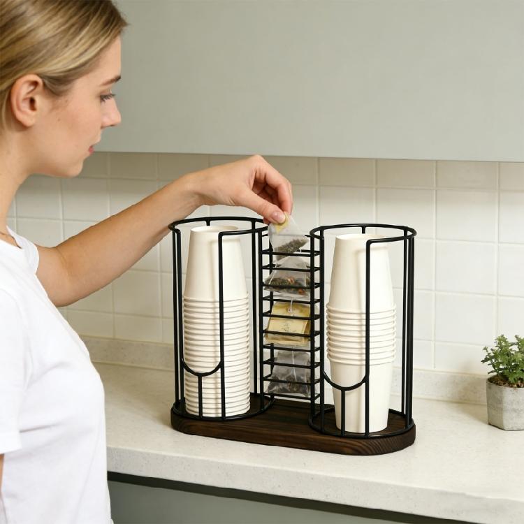 Modern Cup Stand With Wooden Factors Appropriate For Storing Mugs Tea Sachets And Coffee Items