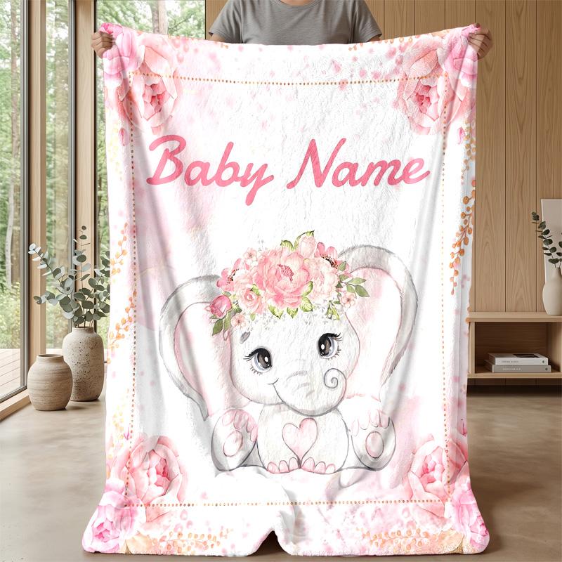 Pink Floral Elephant Card Theme blanket Lightweight Warm Flannel Blanket Decorative Throw Blanket for Home Decoration