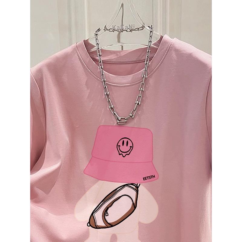 Summer Funny Cartoon Print T Shirt for Women Clothes High Quality 200G 100% Cotton Tee Shirt Harajuku Oversized T-shirt Y2k Tops Young Girl Streetwear