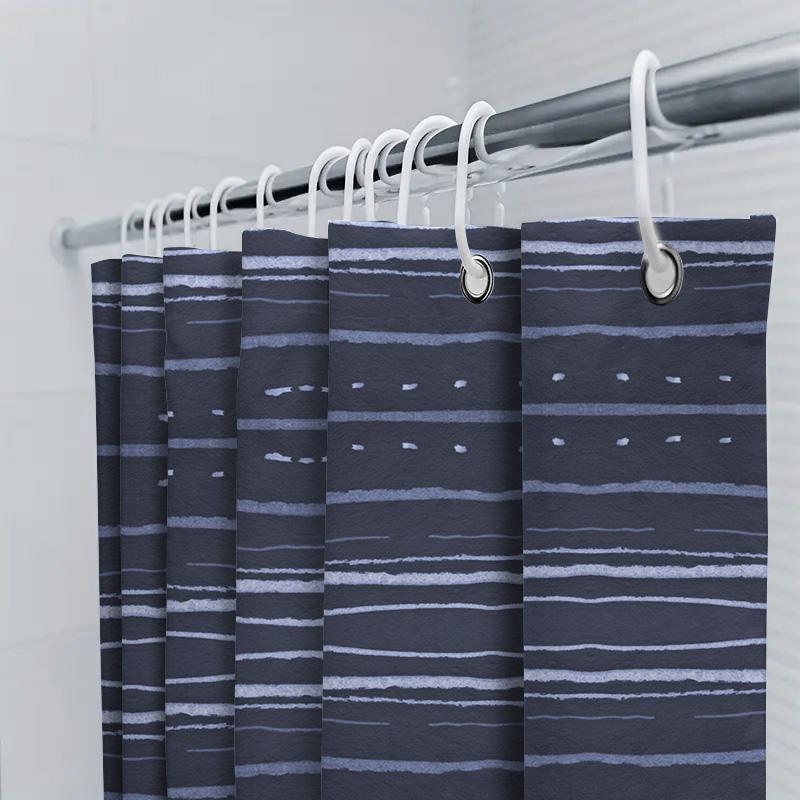 Modern Blue Striped Shower Curtain Bath Decor For Bathroom Washable Fabric Water-Resistant Shoji Curtain Set (Navy)
