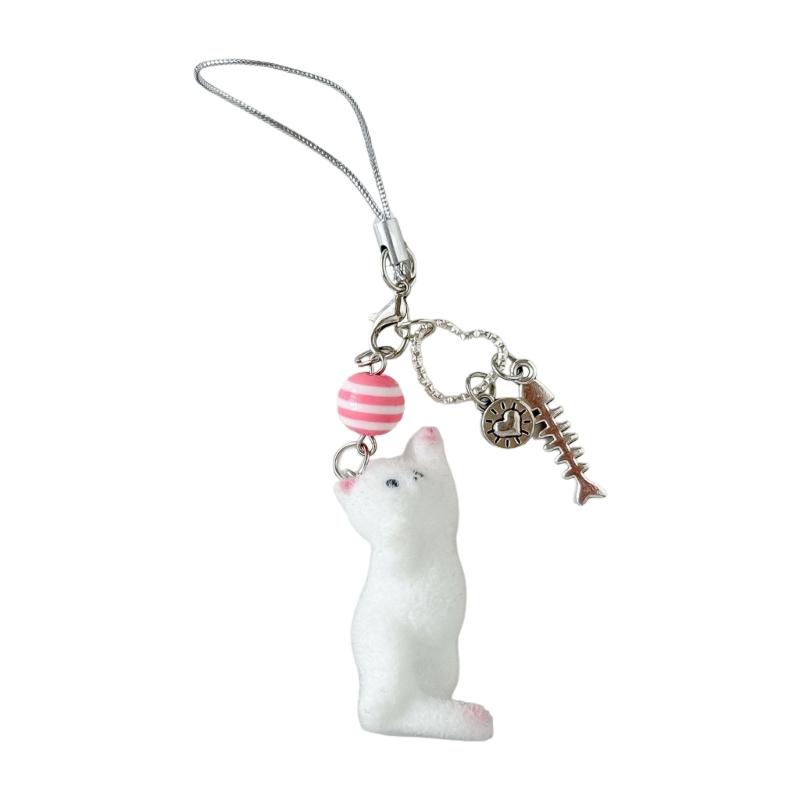 Lovely Cats Flock Design Soft Resin Keychain Phone Charm for Keys Stylish Sturdy Accessory