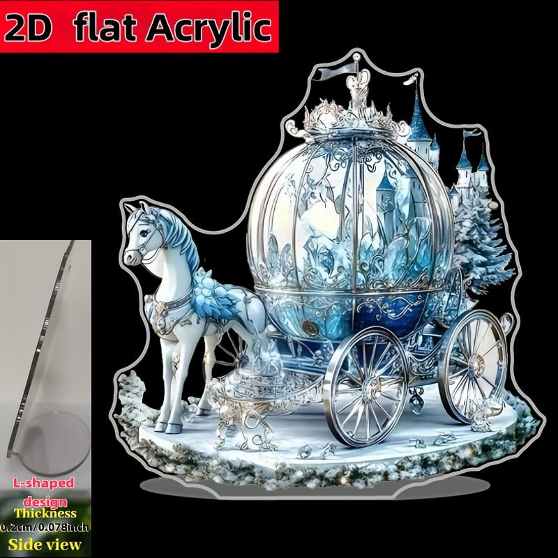 2D Plochá Romantická Vintage Kočár Akrylová Stolní Dekorace, Kůň, Květinový, Vhodné pro Dekoraci Stěny, Verandu, Místnosti, Vily, Domácí Akcenty, Chodby,