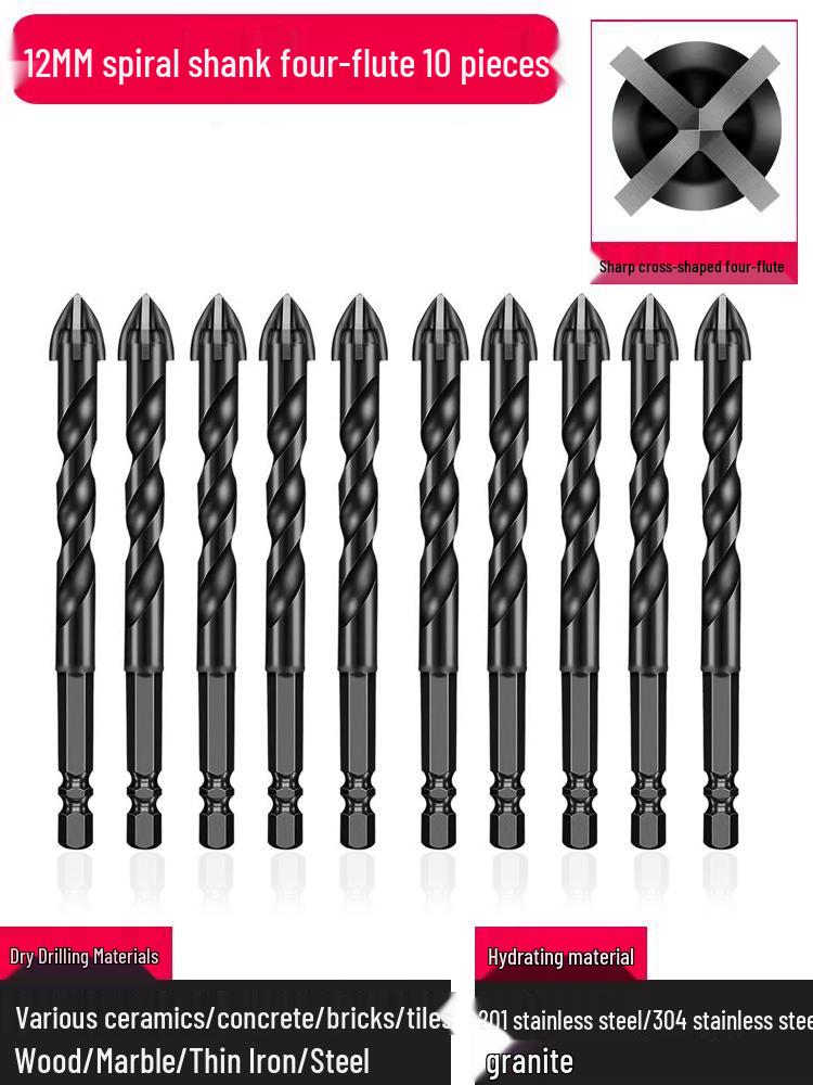6mm All-In-One Tile and Concrete Drill Bit - Four-Flute Alloy Triangle for Glass and Cement