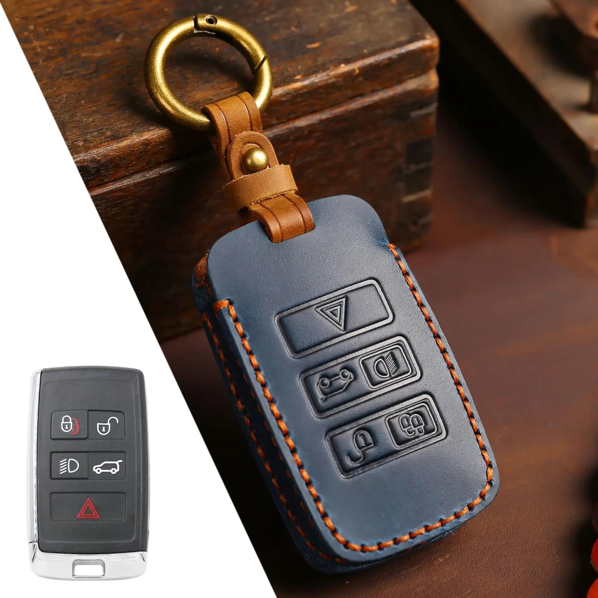 

Чехол для автомобильного ключа Fob Кожаный держатель Аксессуары для Jaguar Land Rover Rangerover Evoque Discover Freelander Sport Svr Defender синий
