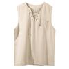 Gilet Casual da Uomo Senza Maniche in Cotone e Lino con Scollo a V Allacciato e Tasca Frontale