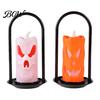 Halloween Candle Lantern LED Flameless Pillar Candles, Spooky Face Handheld Light, Battery Decor Operated Flickering Fake Candles for Party Home Table