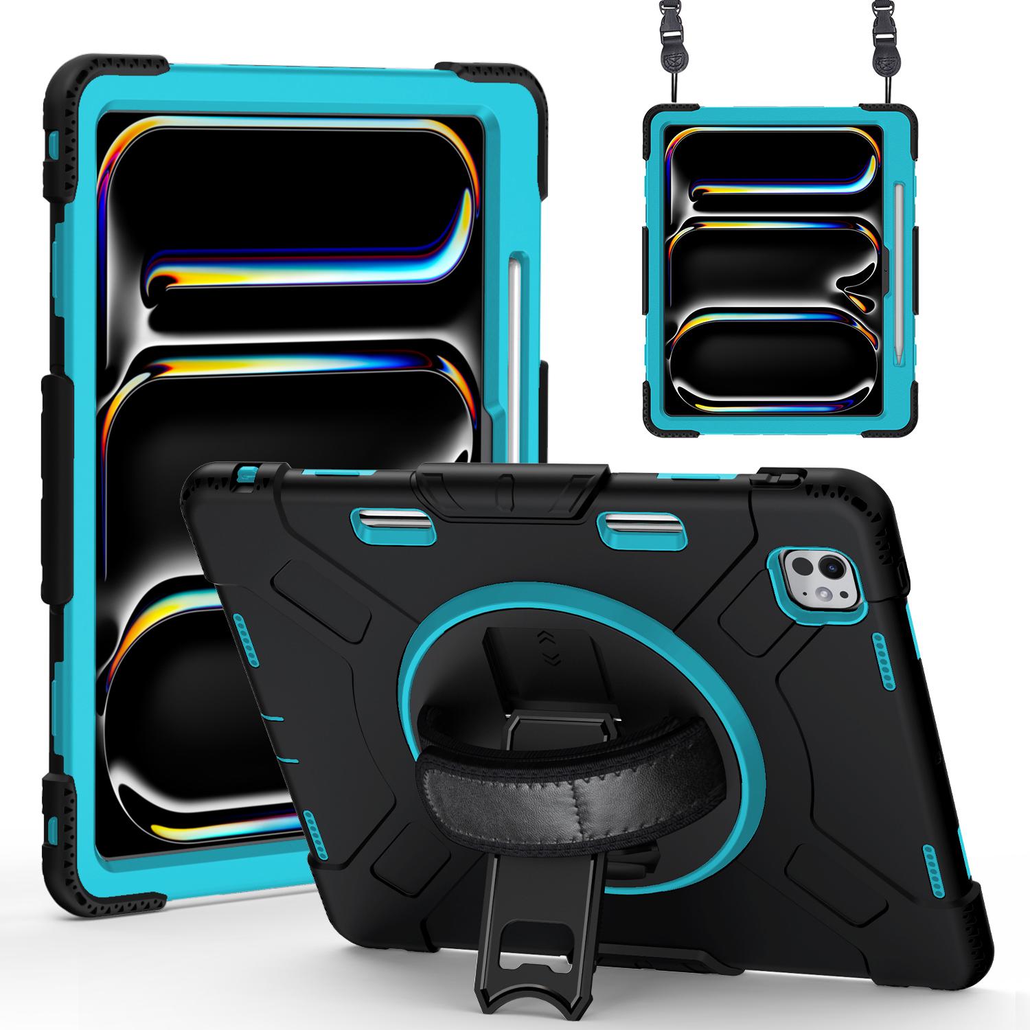 

For iPad Pro 13 (2024) Kickstand Case Shockproof Tablet Cover with Shoulder Strap Mint Green