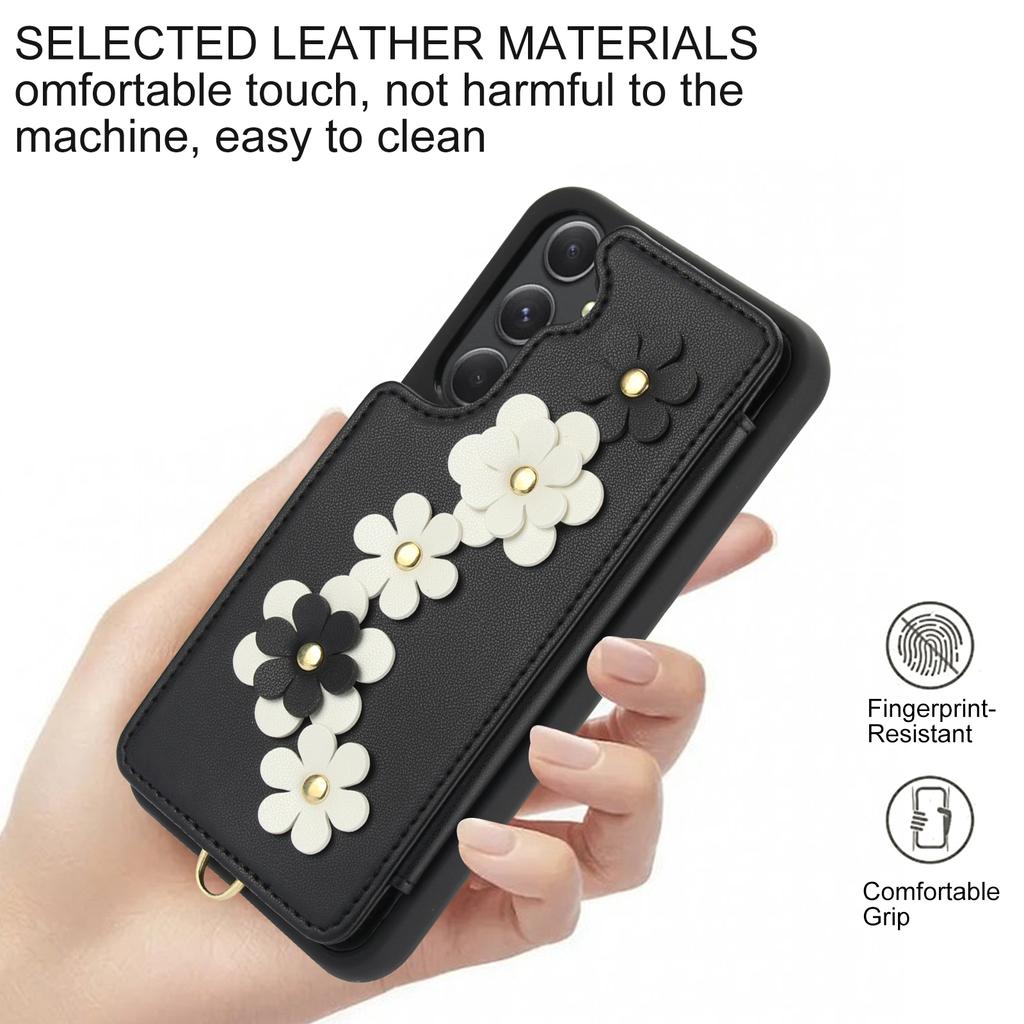 SY-001 For Samsung Galaxy A15 4G/5G Case Card Slots Leather+TPU Phone Cover with 2 Straps