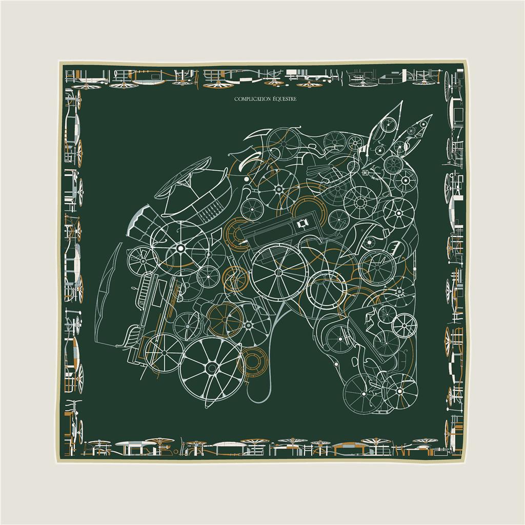 Silk Scarves Wraps Wheel Printed Twill Silk Scarf Women Shawls Luxury Design Hijab Fashion Square Curled Scarf Neckerchief